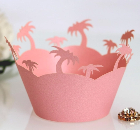 Involucri per Cupcake in Carta Tagliati al Laser Design a Palma Tropicale Tema Spiaggia per Matrimonio Compleanno Festa Decorazioni