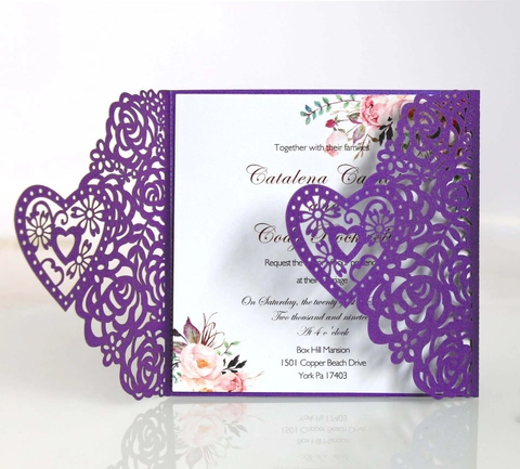 European Laser Cut Wedding Invitations Rose Heart Hollow Pearl Paper Greeting Cards For Anniversary Party Invitation