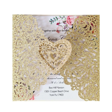 Laser Cut Heart Rose Wedding Invitation Glitter Pearl Paper Invitation Cards With Envelopes For Marriage Party Banquet