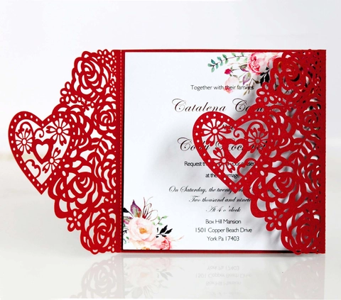 European Laser Cut Wedding Invitations Rose Heart Hollow Pearl Paper Greeting Cards For Anniversary Party Invitation