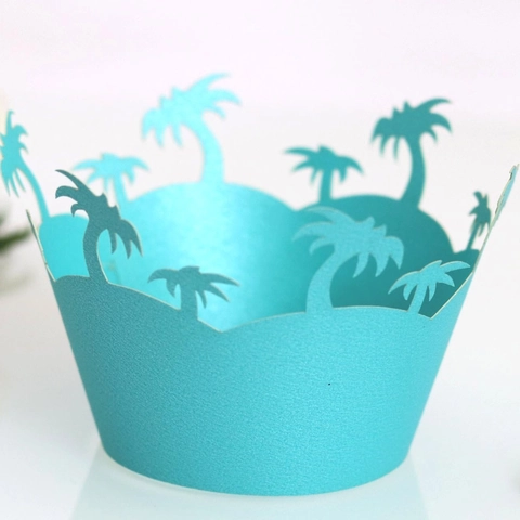 Involucri per Cupcake in Carta Tagliati al Laser Design a Palma Tropicale Tema Spiaggia per Matrimonio Compleanno Festa Decorazioni