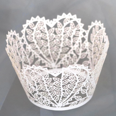 Laser Geschnitten Cupcake Manschetten Perlmuttpapier Hohlherz Blatt Design Backen Dekorativ Tortenrand Für Hochzeit Geburtstag Party