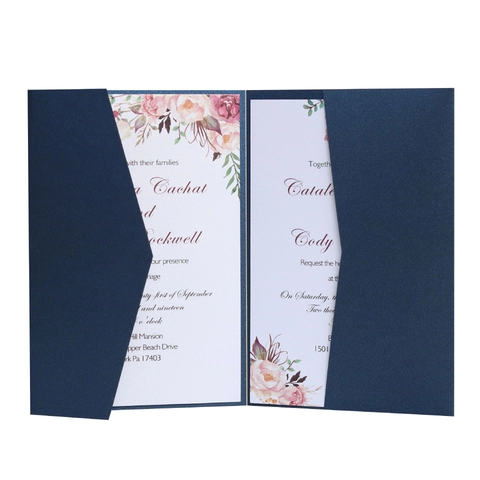 Invitaciones de Boda de Corte Láser Papel Nacarado Elegante Tarjeta de Invitación Floral Bolsillo para Compromiso Ceremonia de Matrimonio