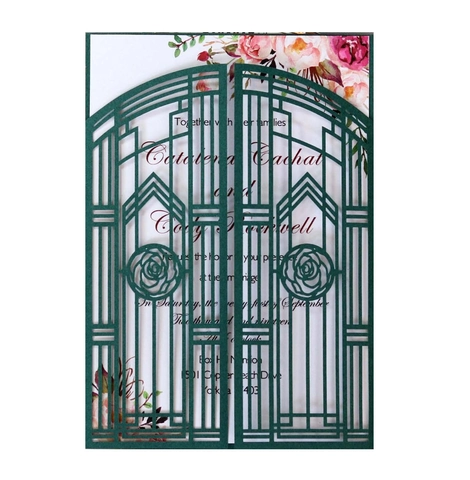 Set Invito Matrimonio Rosa Intagliato al Laser Europeo Carta Perlata Copertina Traforata Carta Interna Floreale Con Buste