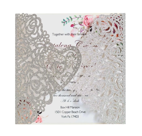 Partecipazioni di Nozze Rose Cuore in Carta Perlata Luccicante Intagliate al Laser Con Buste per Celebrazioni Romantiche San Valentino