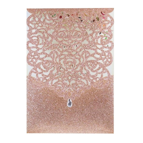 Inviti di Nozze Tagliati al Laser Rosa Floreale Glitter Cavi Biglietti d'Invito Con Strass per Fidanzamento San Valentino Festa