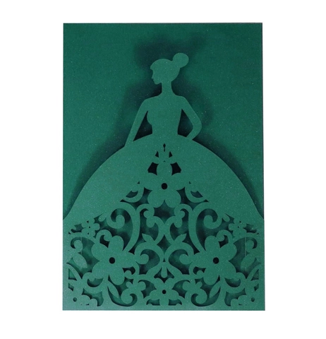 European Laser Cut Wedding Invitation Card Elegant Girl Silhouette Hollow Glitter Paper Greeting Cards For Party Celebration