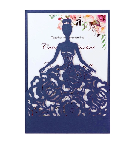 Elegante Lasergeschnittene Rosen Mädchen Hochzeit Einladungskarten Hohl Glitzer Papier Verlobung Grußkarte Party Zubehör