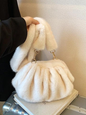 Dames Winter Kunstbont Geplooid Cloud Schoudertas Zacht Pluche Crossbody Tas Elegant Warm Harige Handtas Dagelijkse Mode Tas