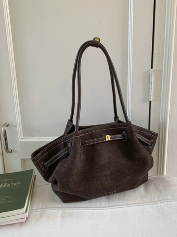Bolso Tote Retro para Mujer Efecto Gamuza de PU Gran Capacidad Bolso de Hombro de Axila Minimalista Color Sólido