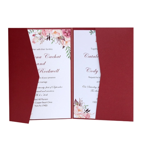 Invitaciones de Boda de Corte Láser Papel Nacarado Elegante Tarjeta de Invitación Floral Bolsillo para Compromiso Ceremonia de Matrimonio