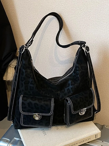 Vintage Leopard Muster PU Leder Tragetasche Für Damen Große Kapazität Multi Tasche Schultertasche Retro Hobo Handtasche Mode