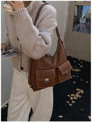 Vintage Leopard Muster PU Leder Tragetasche Für Damen Große Kapazität Multi Tasche Schultertasche Retro Hobo Handtasche Mode