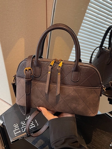 Borsa a Tracolla Trapuntata in Pelle PU Vintage per Donna Borsa a Mano Boston a Conchiglia Con Tracolla Regolabile