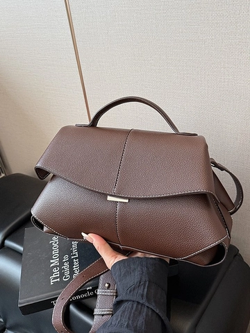 Vintage PU Leather Litchi Texture Crossbody Bag For Women Geometric Folding Stitching Shoulder Bag Commuter Handbag