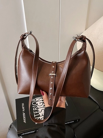 Retro Damen PU Leder Dumpling Umhängetasche High End Vintage Schultertasche Silber Nieten Modische Achsel Hobo Tasche