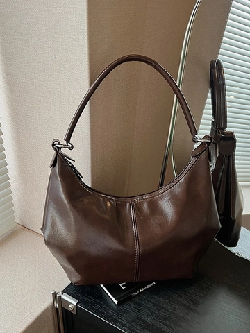 Sac sous le Bras en Cuir PU Vintage pour Femmes Sac à Épaule Minimaliste Crescent Hobo Grande Capacité Sac à Main de Navette