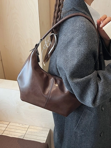 Sac sous le Bras en Cuir PU Vintage pour Femmes Sac à Épaule Minimaliste Crescent Hobo Grande Capacité Sac à Main de Navette