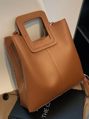 Borsa a Secchiello Retro in Pelle PU per Donna Grande Capacità Manico Quadrato Borsa a Tracolla a Spalla Giornaliera Pendolare