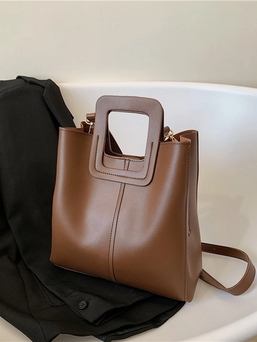 Borsa a Secchiello Retro in Pelle PU per Donna Grande Capacità Manico Quadrato Borsa a Tracolla a Spalla Giornaliera Pendolare