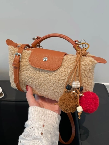 Sac Dumpling Vintage en Laine d'Agneau et PU Patchwork pour Femmes Design de Niche de Haute Qualité Sac à Main