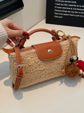 Sac Dumpling Vintage en Laine d'Agneau et PU Patchwork pour Femmes Design de Niche de Haute Qualité Sac à Main