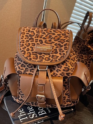 Damen Leopardenmuster Rucksack PU Leder Fashion Retro Kleiner Handrucksack Koreanischer Stil Umhängetasche Für Pendeln Alltag