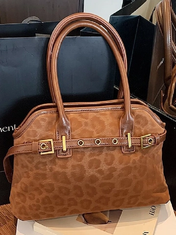 Sac Fourre-tout en Cuir PU à Grande Capacité Imprimé Léopard Vintage pour Femmes Sac à Bandoulière Rétro avec Boucle en Métal Sac à Main Tendance