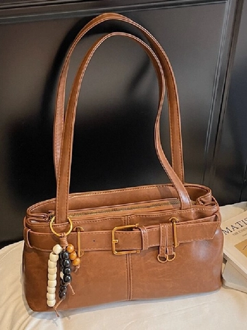 Sac Sous le Bras Vintage en Cuir PU pour Femmes Boucle de Ceinture Sac Baguette Rétro Mode Style Locomotive
