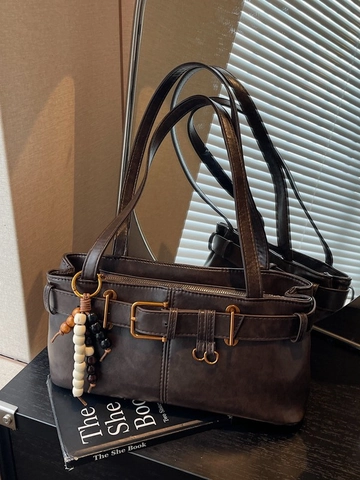 Sac Sous le Bras Vintage en Cuir PU pour Femmes Boucle de Ceinture Sac Baguette Rétro Mode Style Locomotive