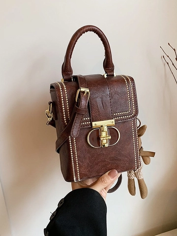 Vintage Women PU Leather Small Square Crossbody Bag Minimalist Stitching Cell Phone Shoulder Handbag With Metal Lock