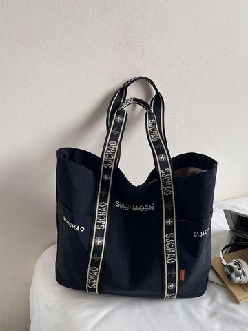 Damen Große Kapazität Tote Bag Casual Nylon Schultertasche Für Pendeln Arbeit Schule Mode Buchstabendruck Handtasche