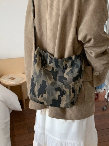 Moda Mimetica Leopardata Borsa a Secchiello in Tela Grande Capacità Tracolla Con Cinghia Regolabile per Donna