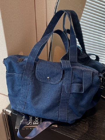 Vintage Denim Tote Bag For Women Large Capacity Washed Canvas Shoulder Bag Casual Crossbody Bag Solid Color Top Handle Bag