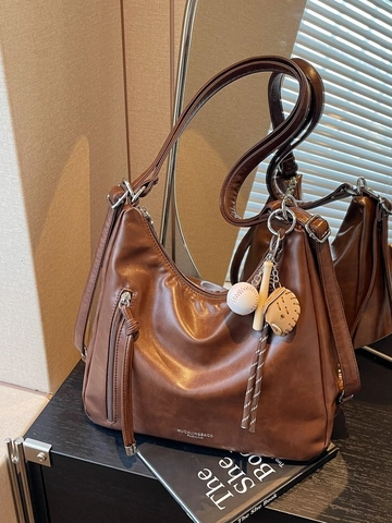 Women Vintage PU Leather Large Capacity Backpack Casual Plaid Hobo Shoulder Bag With Charm Multi-functional Tote Bag