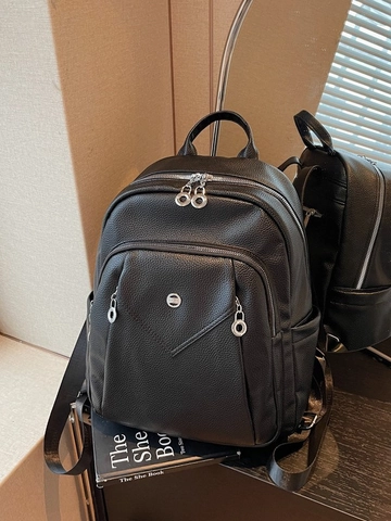Women Pebbled PU Leather Backpack Large Capacity Fashion Casual Student Shoulder Bag For Travel Daily School Gray Pink