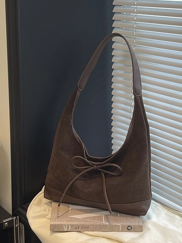 Borsa Tote Patchwork Retrò da Donna Borsa a Tracolla di Grande Capacità Con Decorazione a Fiocco Stile Coreano Borsa da Ufficio