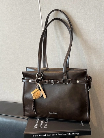 Vintage PU Leather Large Capacity Tote Bag For Women Retro Chic Shoulder Bag Minimalist Solid Color Commuter Handbag