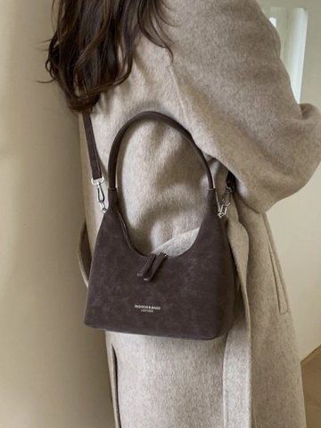Damen Retro PU Hobo Tasche Vintage Halbmond Umhängetasche Gefrostete Textur Schultertasche Reißverschluss Casual Alltags Handtasche