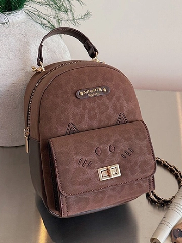 Vintage Luipaardprint Mini Rugzak Voor Vrouwen Schattige Kattenoren Kleine Schooltas PU Leer Mode Ketting Schouderband Dagelijks