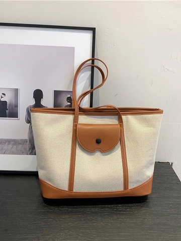 Vintage Kontrastfarbe Große Kapazität Segeltuch Tragetasche Für Damen Mode Leder Patchwork Umhängetasche Lässige Arbeit Handtasche