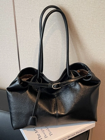 Damen Minimalistisch PU Leder Tragetasche Große Kapazität Vintage Schultertasche Mit Schnalle Dekor Elegante Pendler Handtasche