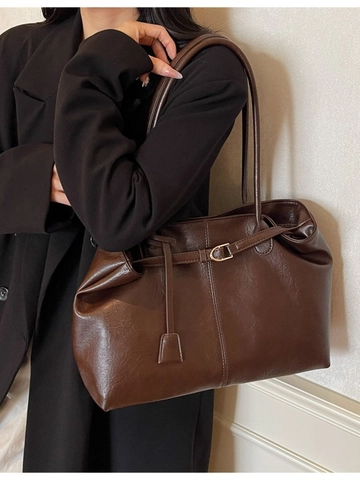 Damen Minimalistisch PU Leder Tragetasche Große Kapazität Vintage Schultertasche Mit Schnalle Dekor Elegante Pendler Handtasche