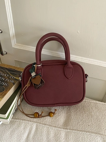 Petit Sac à Épaule Bowling Rétro pour Femmes Sac à Main en Cuir PU Vintage Avec Pendentif Floral Mode Sac Bandoulière Versatile Messager Quotidien