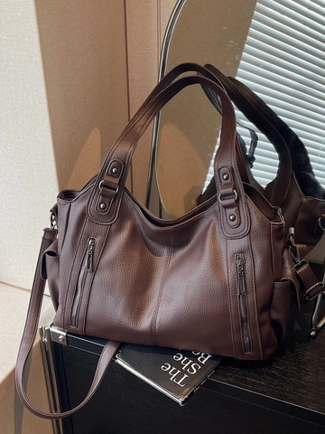 Borsa Tote in Pelle PU di Grande Capacità da Donna Texture Litchi Vintage Borsa a Tracolla Pendolare Borsa a Mano Moda