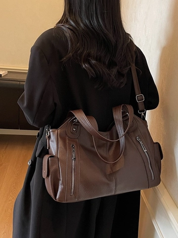 Borsa Tote in Pelle PU di Grande Capacità da Donna Texture Litchi Vintage Borsa a Tracolla Pendolare Borsa a Mano Moda