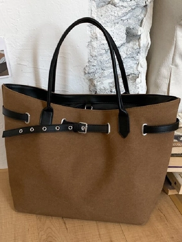 Women's Large Capacity Fabric Tote Bag Casual Fashion Shoulder Handbag With Belt Buckle Decor For Daily Commute Travel