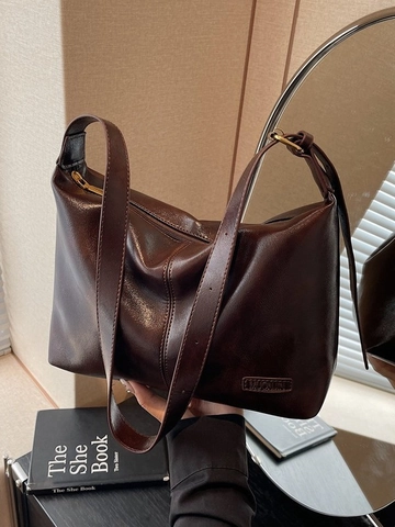 Women Retro Large Capacity PU Leather Hobo Crossbody Bag Casual Versatile Shoulder Bag Solid Color Zip Dumpling Bag