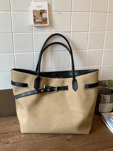 Women's Large Capacity Fabric Tote Bag Casual Fashion Shoulder Handbag With Belt Buckle Decor For Daily Commute Travel