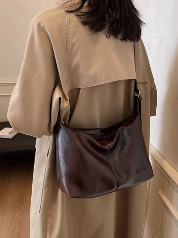 Women Retro Large Capacity PU Leather Hobo Crossbody Bag Casual Versatile Shoulder Bag Solid Color Zip Dumpling Bag